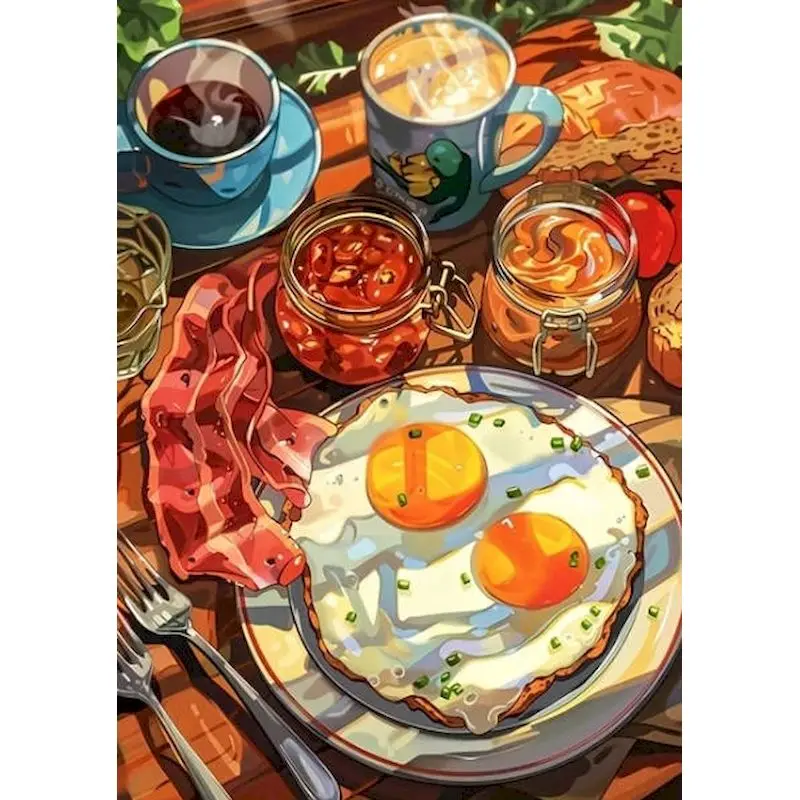 

GATYZTORY Coloring By Numbers Breakfast Fried Eggs DIY Frame Oil Painting Bacon Coffee Drawing On Canvas Home Decoration