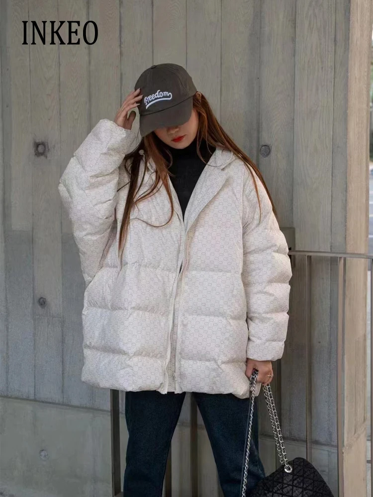 Streetwear Oversized down jacket women 2023 Winter Print Hooded Batwing sleeve puffer coat Fashion Outwear Warm INKEO 3O110