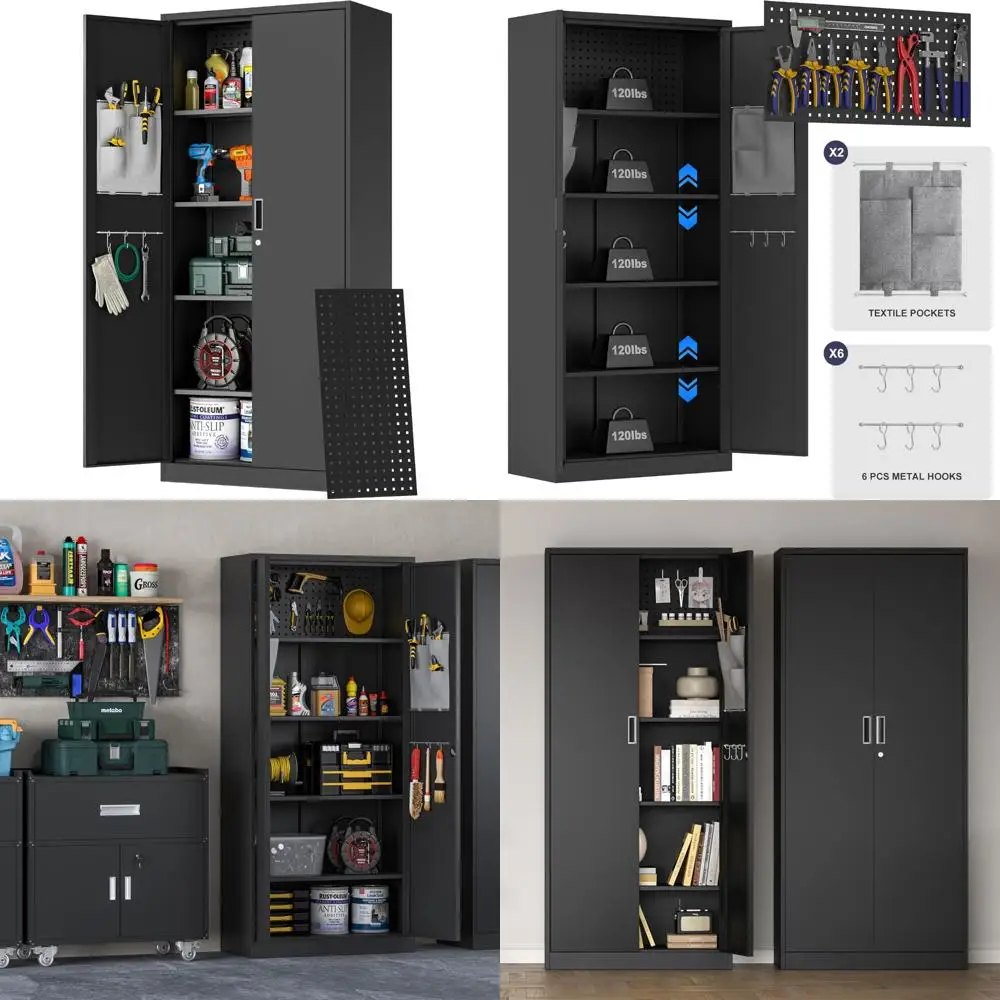 

Сверхмощный запираемый металлический шкаф для хранения с перфорированной доской для инструментов и использования, безопасное решение для хранения в гараже