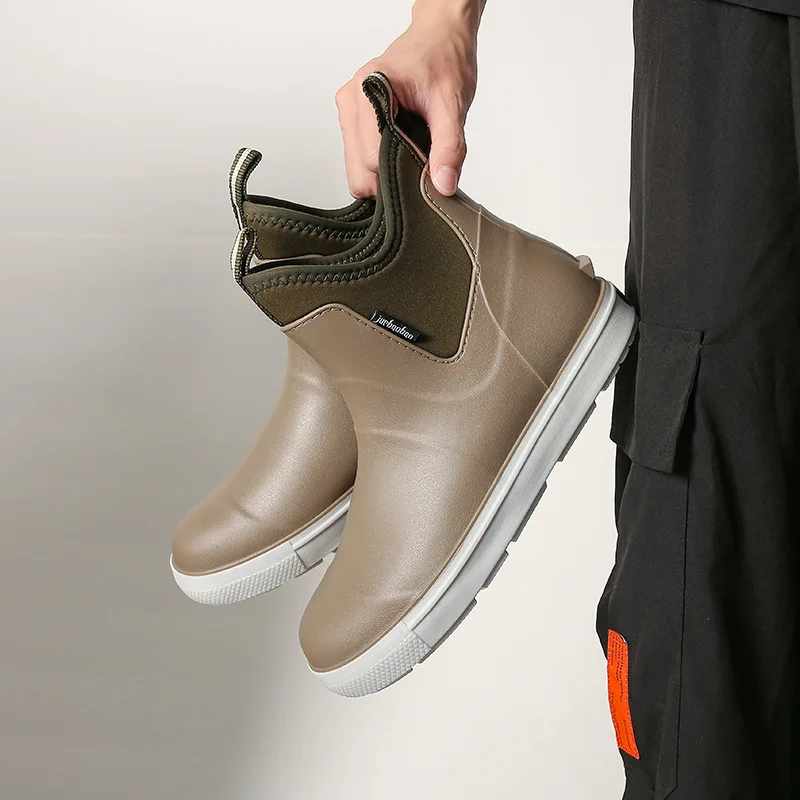 Men's Rain Shoes Short Outdoor Waterproof Shoes Non Slip Wading Shoes Flat Bottom Rain Boots Men Fishing Shoe view 6