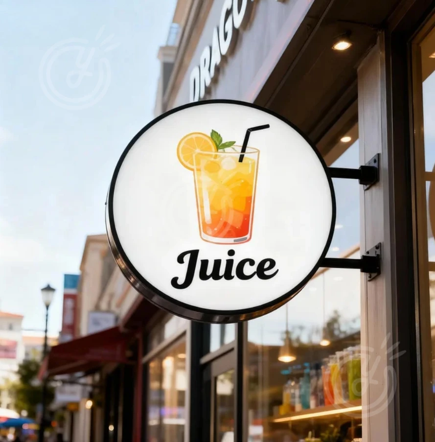 لافتة خارجية مستديرة مخصصة مزدوجة الجوانب وصندوق مضيء وشعار منقوش على شكل دائرة إعلان مقهى خفيف للأعمال