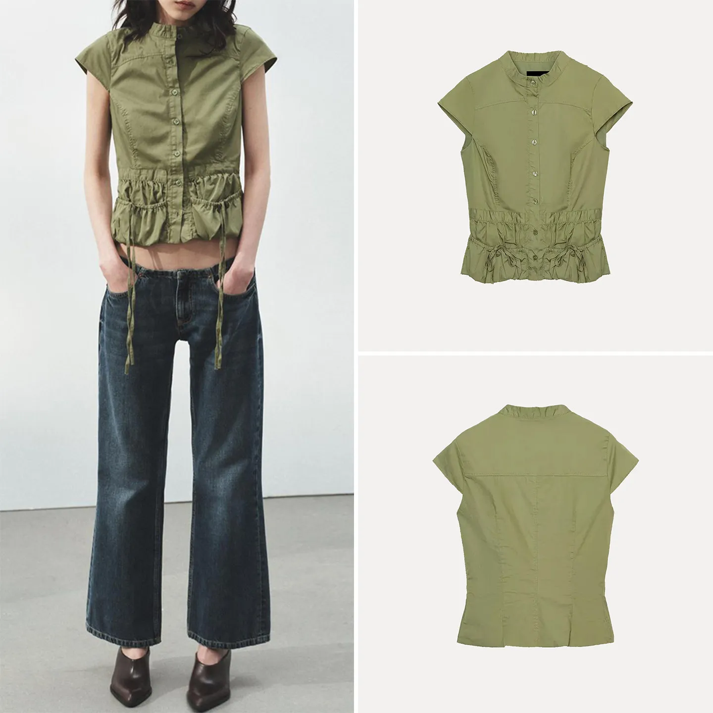 

Модная женская ветровка с круглым вырезом и коротким рукавом, весна 2026, с карманами, приталенная, в европейском стиле, топ