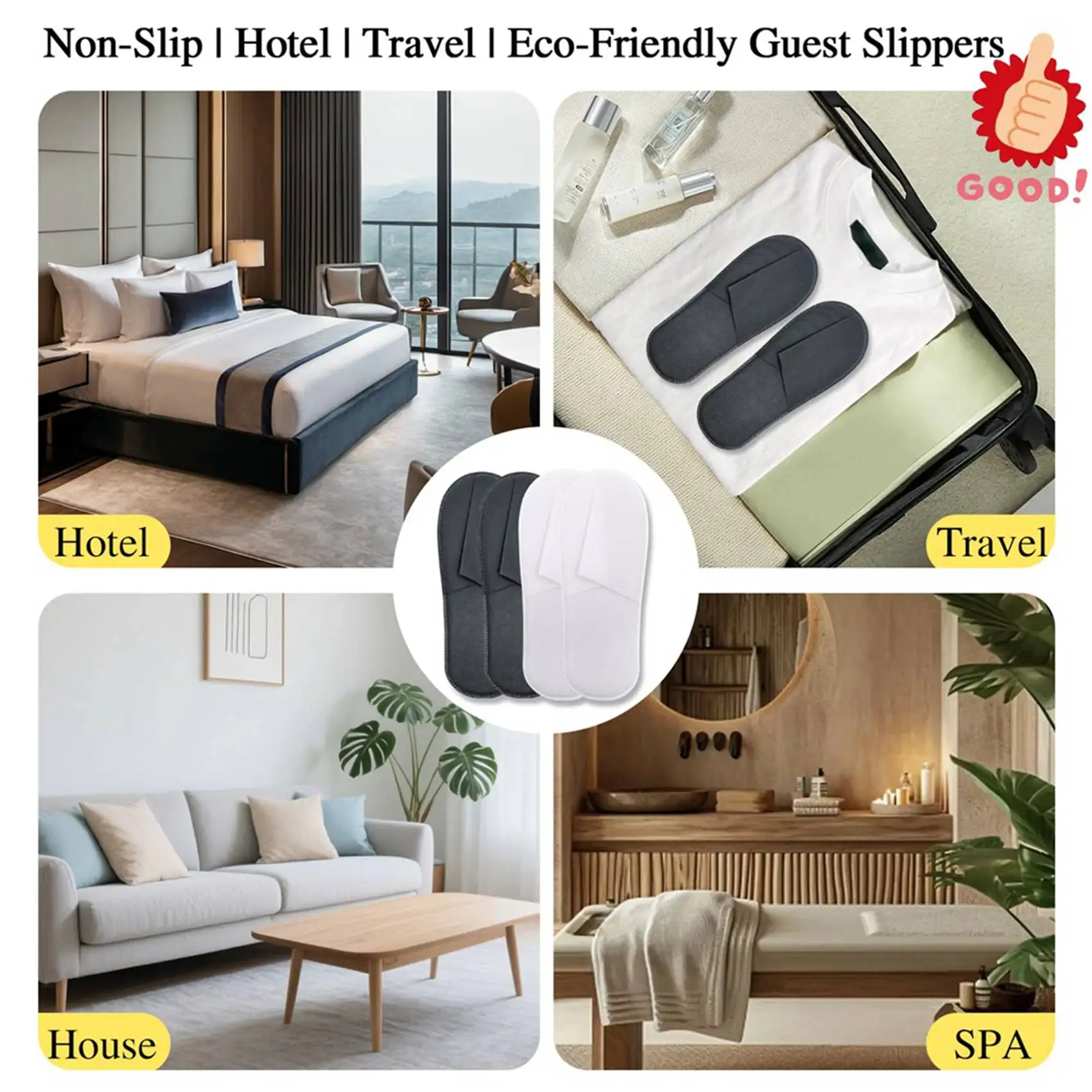 

ABLK 100 Pairs Disposable Slippers Bulk,50 White And 50 Grey Disposable Slipper, Hotel, Spa Slippers Closed For Travel Home