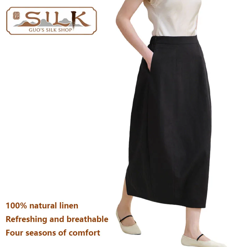 

Натуральная льняная женская полуюбка простого кроя, повседневная, удобная, прохладная, дышащая, подходит для весны и лета