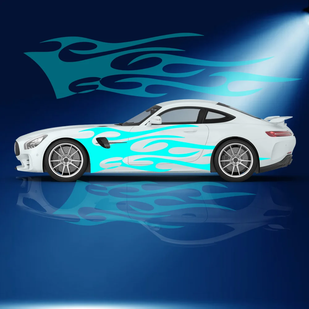 

Прохладный синий пламя с принтом автомобиля, боковая наклейка, виниловая самоклеящаяся бумага, наклейка с краской для автоспорта, подходит для украшения грузовика, внедорожника