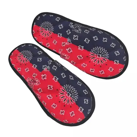 Scarpe da casa per camera da letto da donna, comode pantofole in memory foam, stile cachemire, bandanna rossa blu personalizzata
