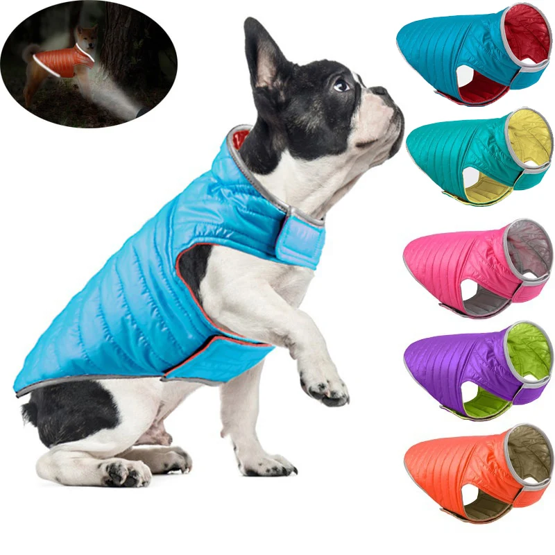 Reversible Small Dog Down Jacket Reflective Winter Dog Clothes 3 Layer Thick Pet Clothing Waterproof Outfit for Small Large Dogs