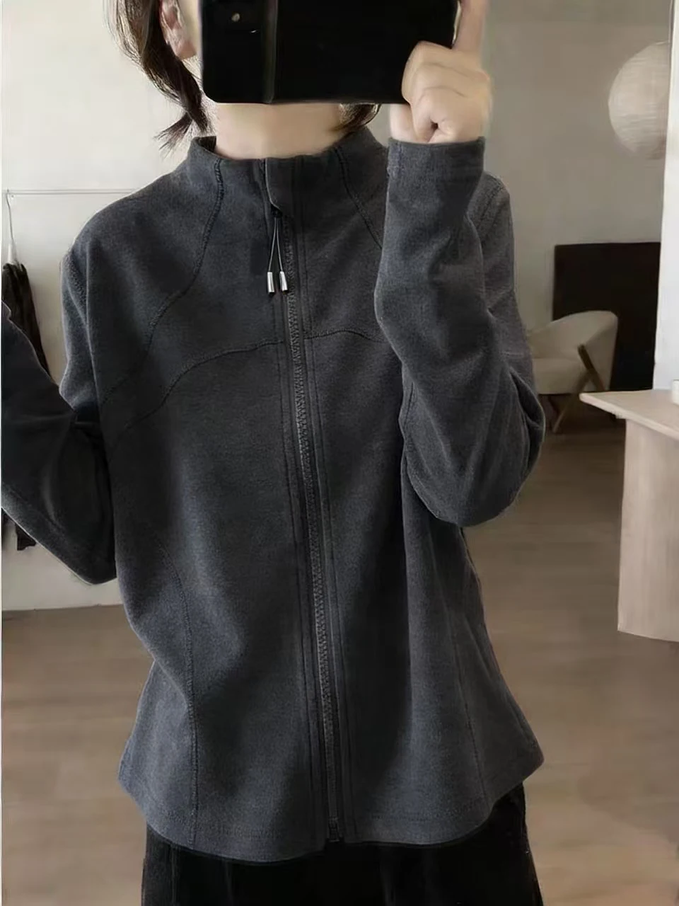 Feminino dupla face veludo Thiened base quente irt zíper cardigan moletom prático e sli coreano sle longo sve