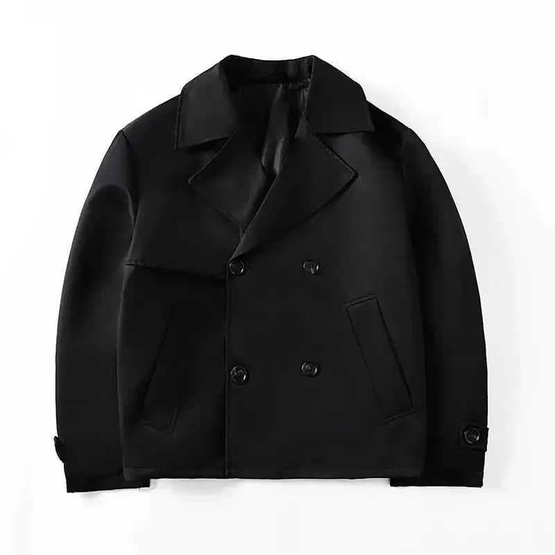 

Men's 2024 New Fashion and Leisure Joker Lapel Double-breasted Short Trench Coat Jacket Retro Long-sleeved Button Coat Chic Coat