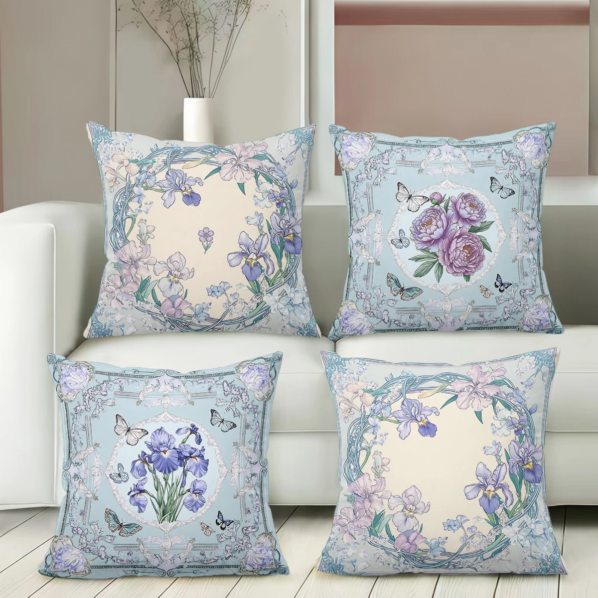 

2D flat printing Floral Patterned Throw Pillows With Butterfly Design Polyester pillowcase, sofa decorative cushion cov