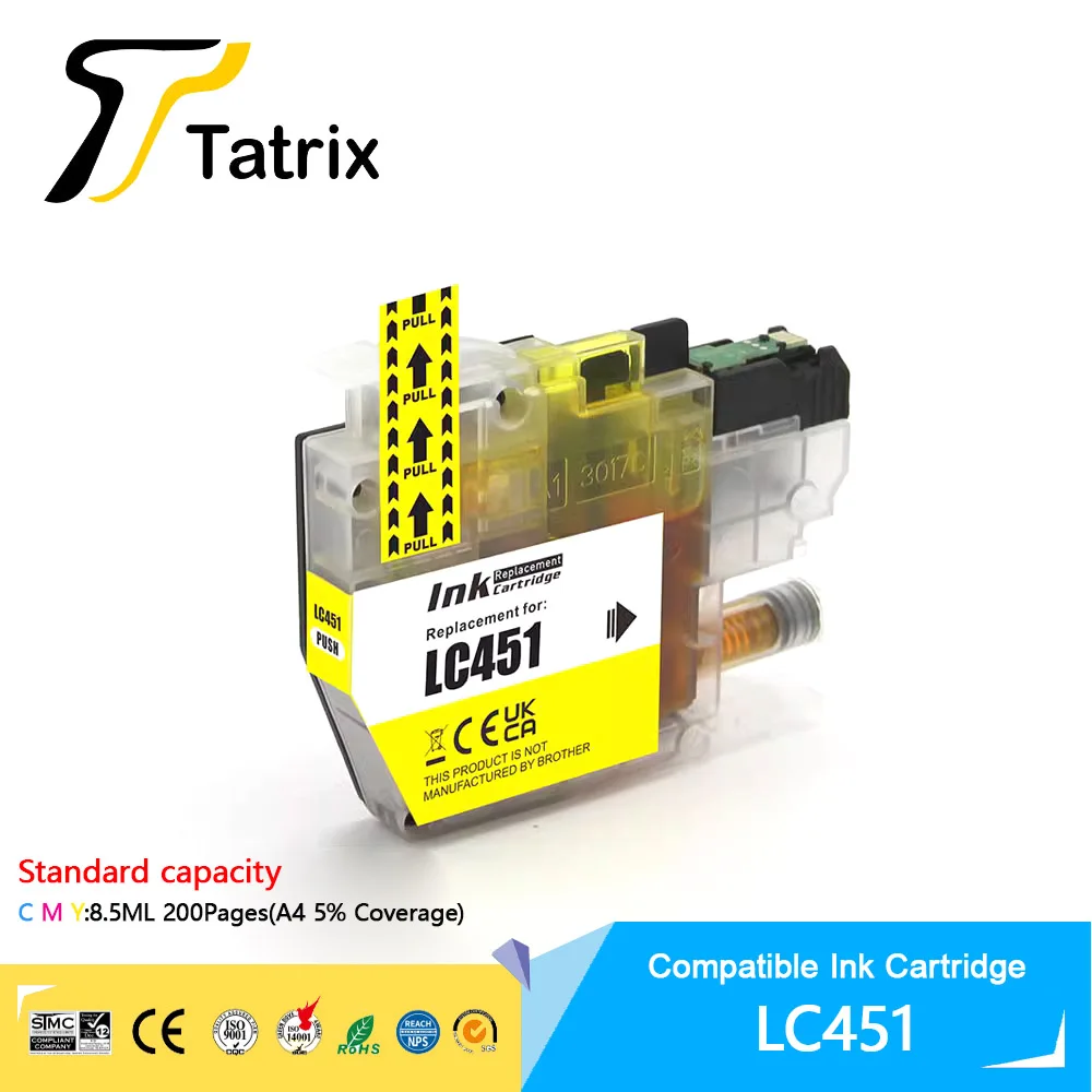 خرطوشة حبر متوافقة مع السعة القياسية من Tatrix LC451 LC 451 للطابعة Brother DCP-J1050DW، DCP-J1140DW، MFC-J1010DW