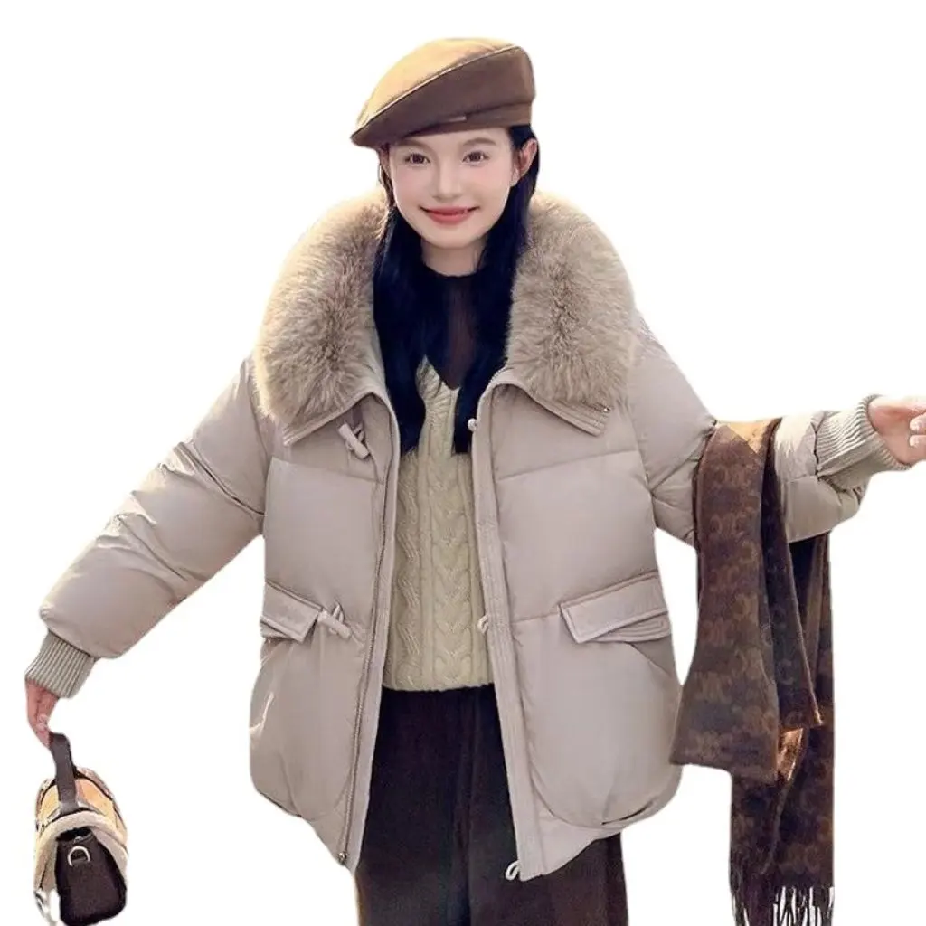 

Women's Korean Style Cotton-padded Jacket with Fur Collar Detachable Thickened Short Coat Fashionable Trendy Upperwear