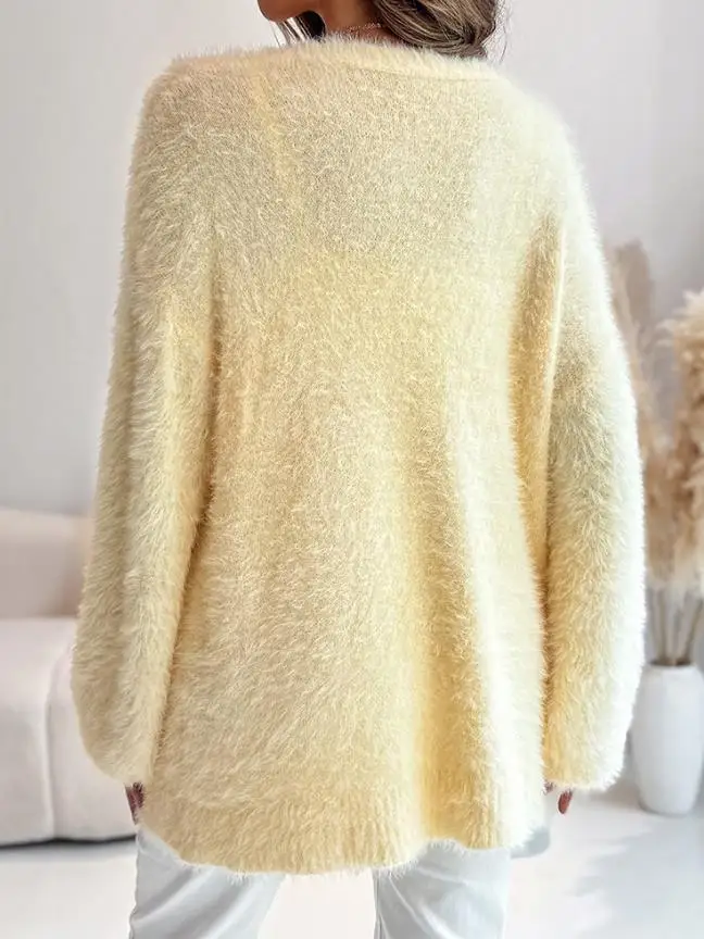 

Women's V-Neck Fuzzy Cardigan Single-Breasted Casual Sweater Coat Soft Warm Comfortable Fashion Outerwear