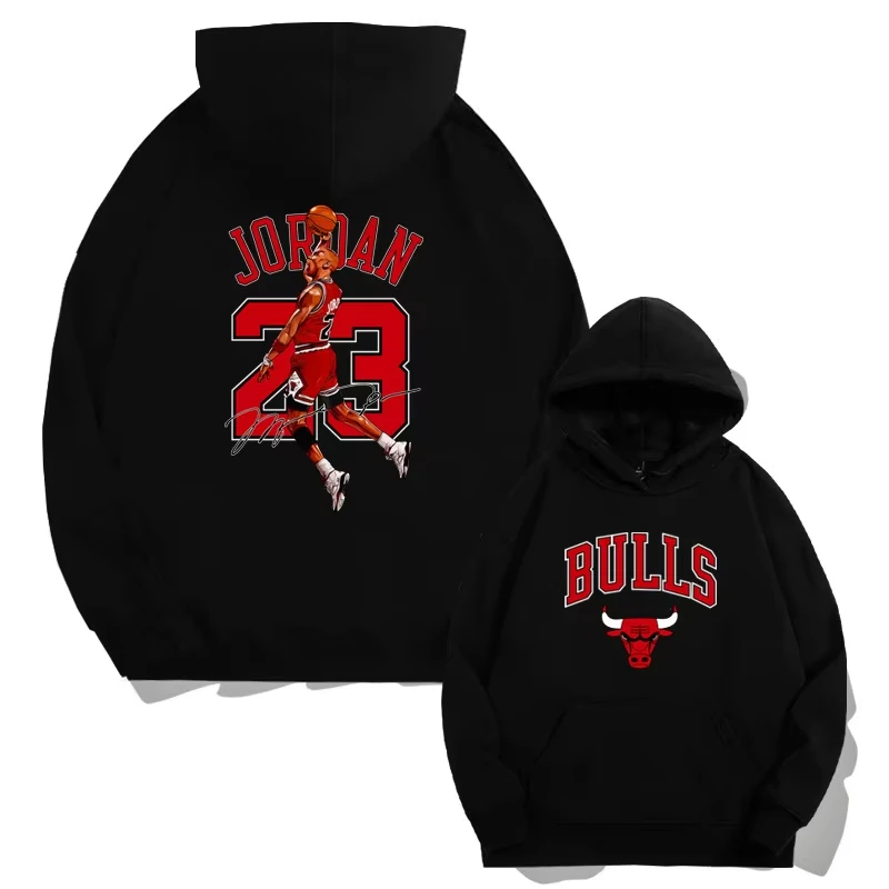 2024 New Bulls Basketball No. 23 Flying Man Hoodie Hoodie Men's Autumn and Winter Youth Trendy Brand Loose Shoulder Long Sleeve