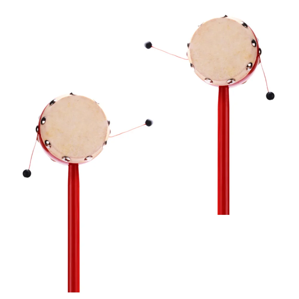 2Pcs Rot Griff Holz Rassel Trommel Chinesische Traditionelle Frühe Bildung Schütteln Musical Instrument für Baby Geschenk