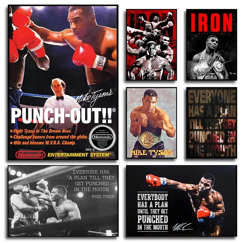 Boxer Lengend Mike Tyson Historic Boxing Fight Punch Out Poster Canvas Painting Fitness Sports Wall Art Pictures Home Gym Decor