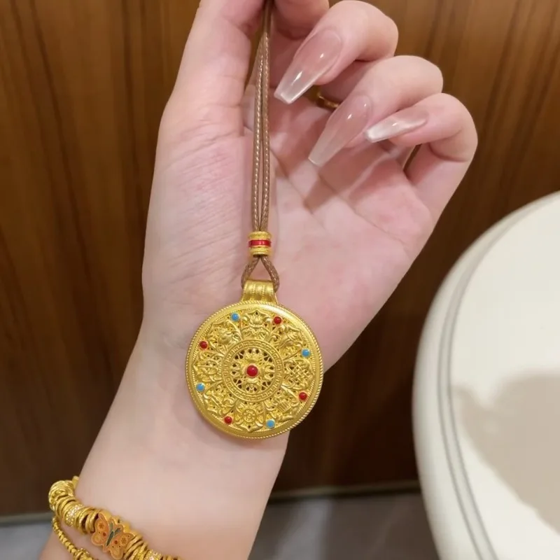 Wei Xue same antique gold enamel diamond pestle eight treasures compass pendant 9999gold