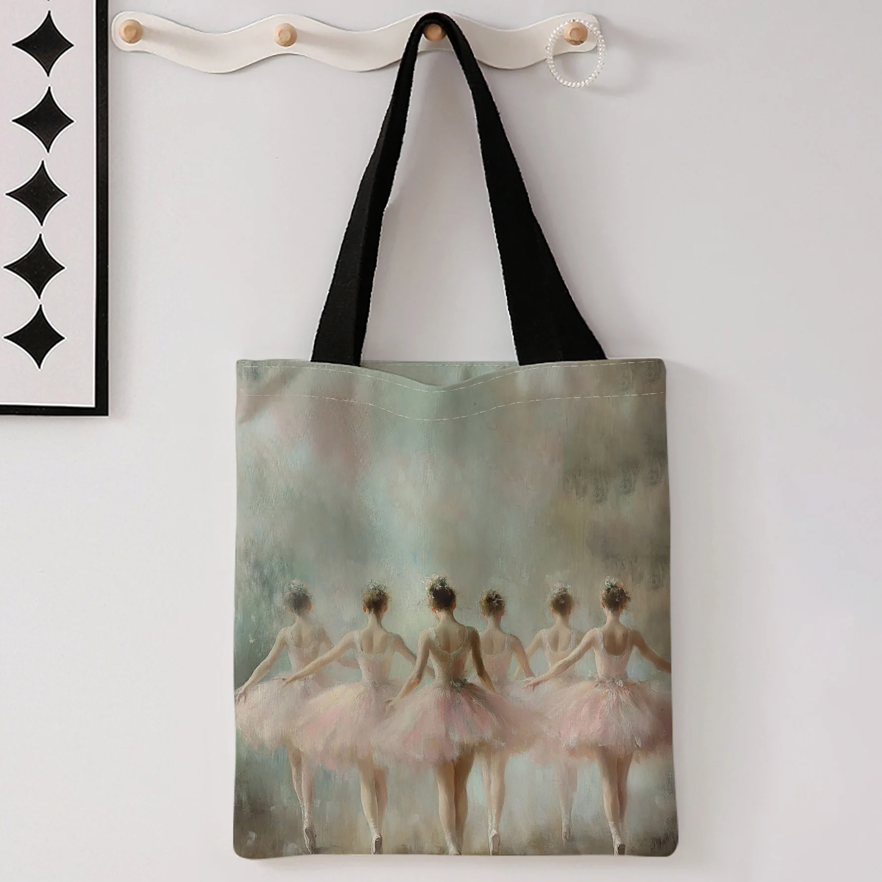 Oil Painting Style Ballet Dancers Print Tote Bag Large Capacity Shoulder Bag For Shopping Travel Daily Use