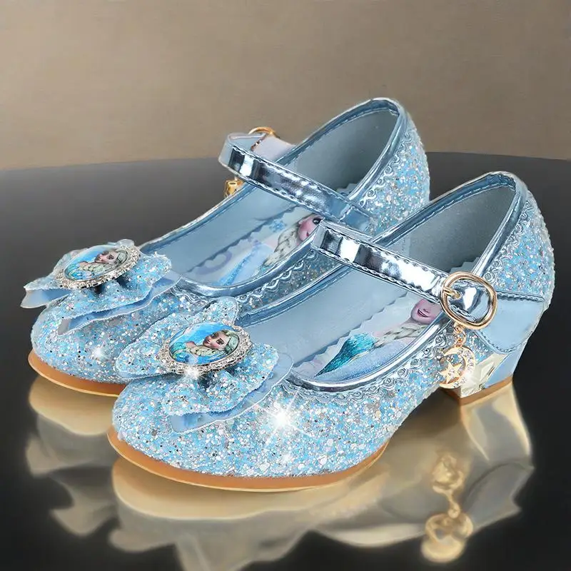 Zapatos de baile de cuero Elsa para niños, tacones altos, zapatos de princesa Anna de verano para niñas, sandalias para niños, zapatos de fiesta