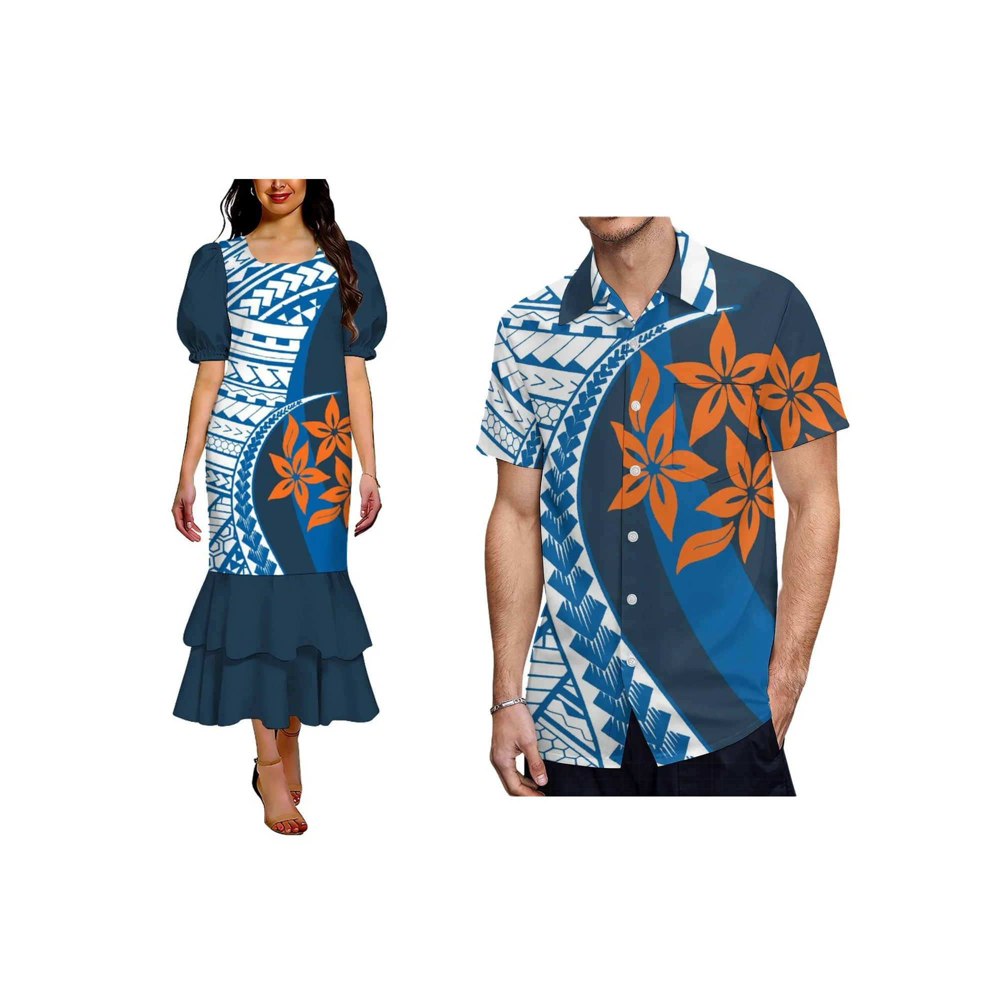 

Микронезийское платье-мууму в стиле русалки, миди, новинка 2026 года, индивидуальный дизайн, с полинезийским принтом, женское платье с пышными рукавами