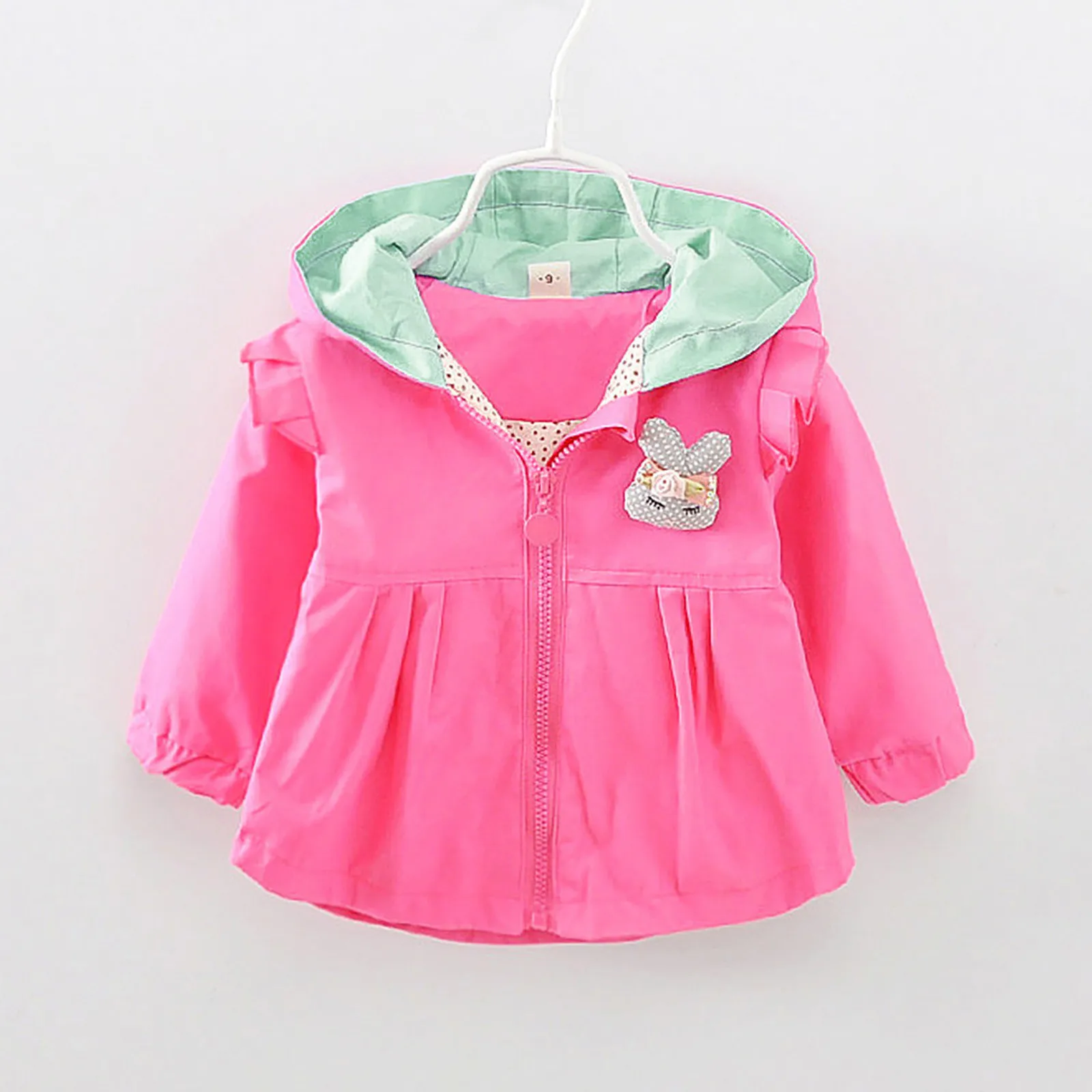 Baby Girls Jacket Spring And Autumn Casual Windbreaker Kids Outerwear Cute Rabbit Hooded Baby Coat Kids Clothes For 1-7 Years