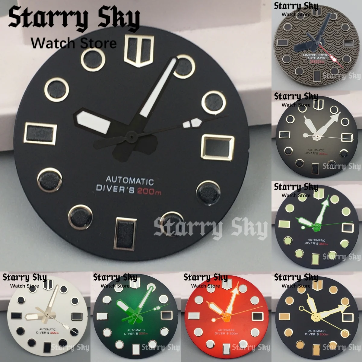 Starry Sky 29mm Black/White/Red/Green Sterile Watch Dial With Green Luminous Watch Hands Suitable NH35A Movement Watch Accessory