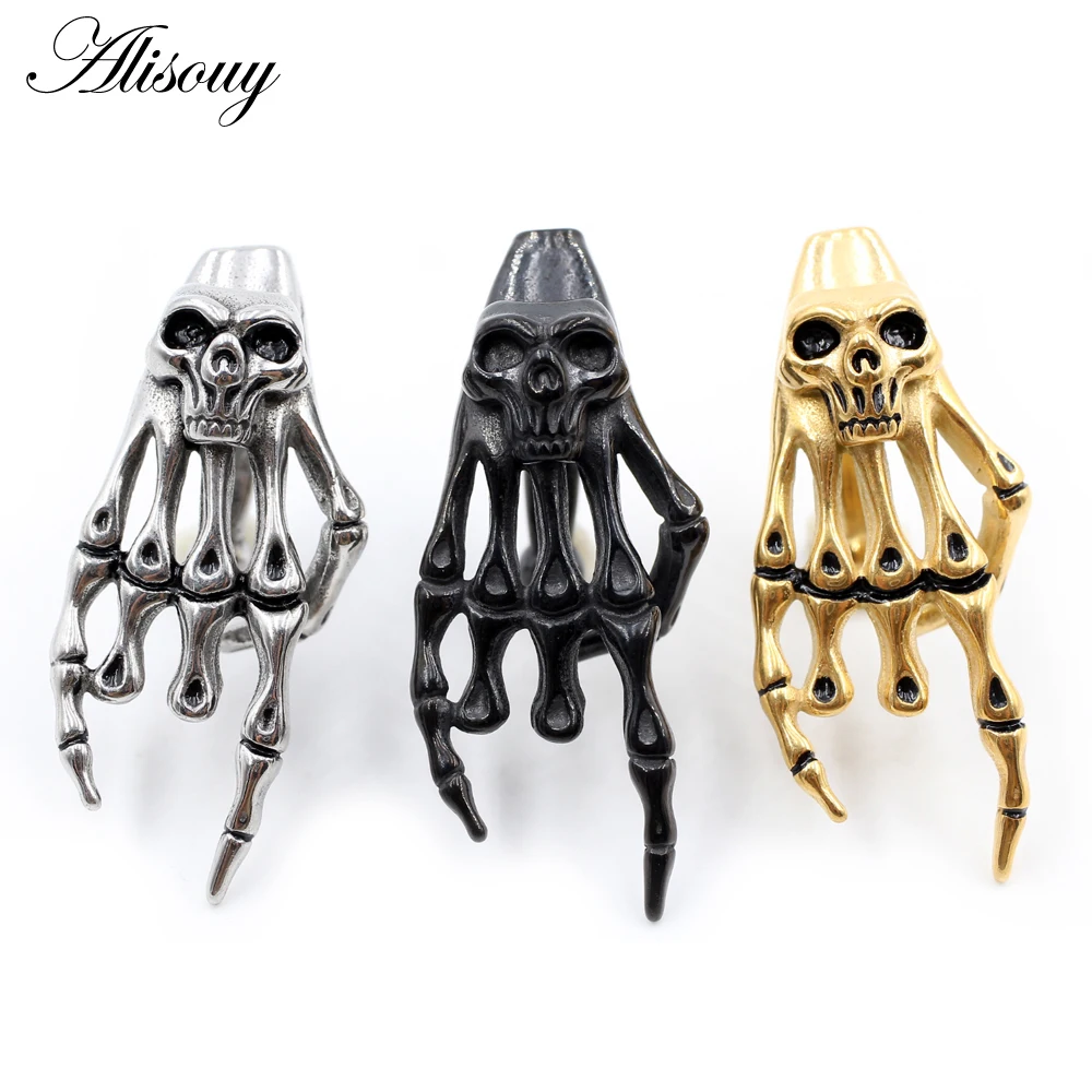 Alisouy 1PC Stainless Steel Skull Skeleton Hand Ear Weights Heavy Expander Stretcher Plugs Gauges Earrings Body Piercing Jewelry