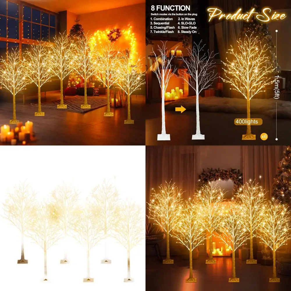 

Березы 5 футов, 400 светодиодов с 8 режимами, теплые белые огни на Рождество, День Благодарения и праздничный домашний декор