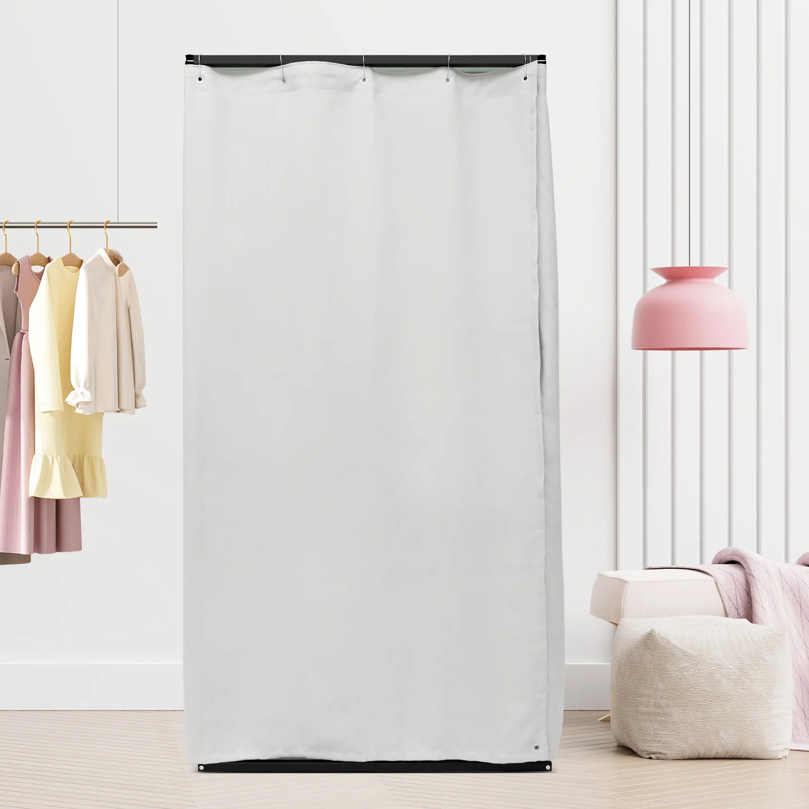 

105*20*20cm Fitting Room Portable Freestanding High Load-Bearing Capacity Dressing Room for Clothing Shops Grey/Black