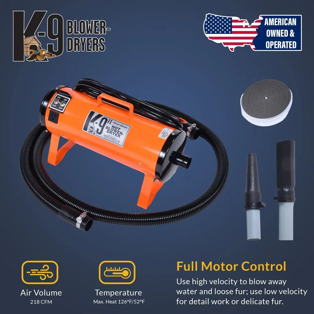 

Cleaner Company K9 II Dog Blow Dryer High Power Grooming Dryer, Heavy Duty, 10 Hose, Deshedding, Matte Black