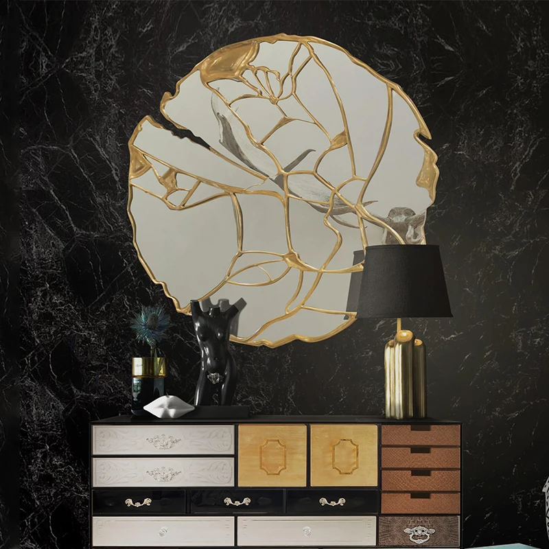 الحرفية غرفة المعيشة جدار الفن المدخل النحاس الذهب الخشب الزخرفية مرآة فضية #6