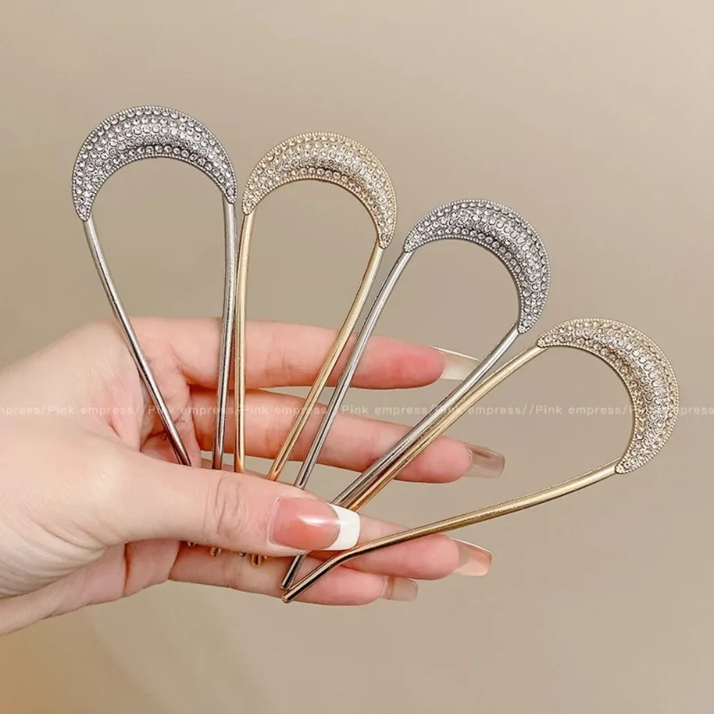 1/2pcs U-Shaped Crystal Hairpins Hair Clips for Women Elegant Rhinestone Metal Forks Vintage Styling Pin Styling Tools Gift view 5