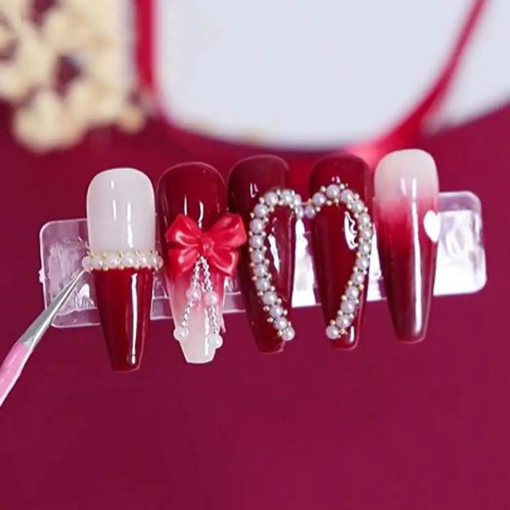 DIY dijes para uñas, decoraciones para uñas con lazo, accesorios para uñas blancos, rojos y negros, accesorios para uñas con lazo, suministros para decoración de uñas