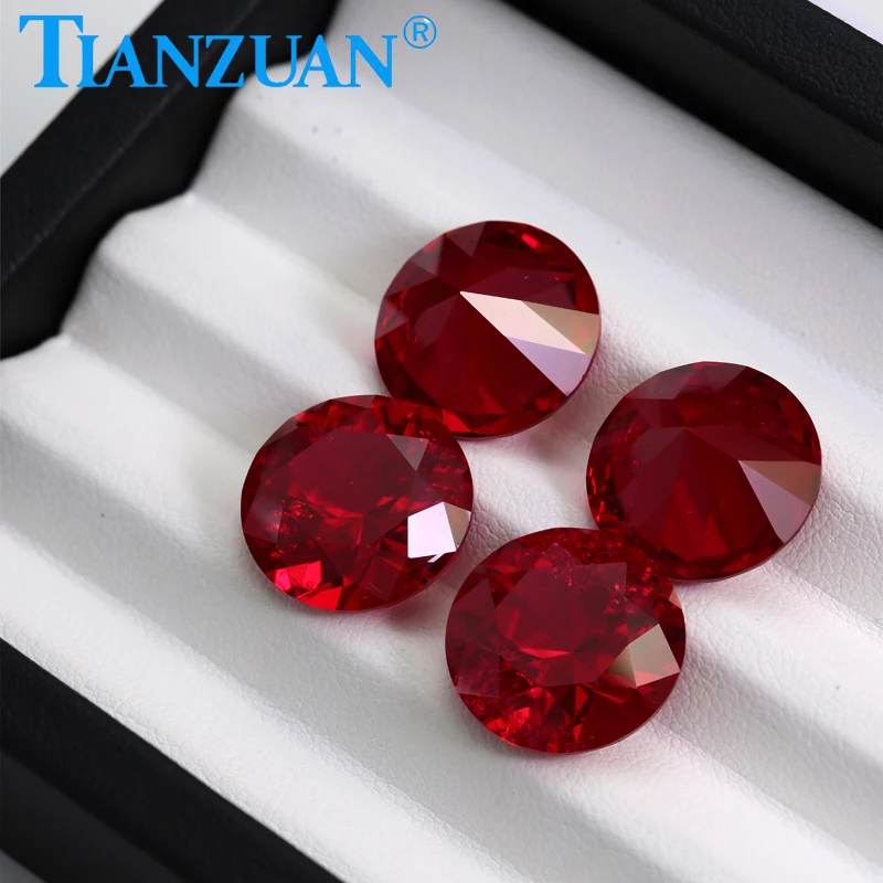 Lab Grown Ruby Pigeon Blood Red Ruby Round Shape Diamond cut with Cracks and inclusions Loose Stone Beads Jewelry Making