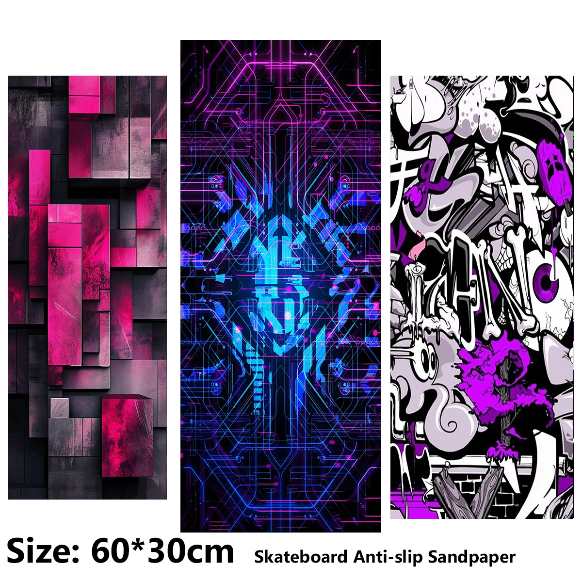 Electric Scooter Anti-slip Sticker Sandpaper Skateboard GripTape Sheet 60*30cm Square Geometric Doodle Pattern
