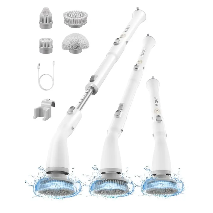 

Electric Spin Scrubber HS1, Cordless Shower Scrubber for Cleaning with 4 Replaceable Brush Heads Adjustable Extension Handle, IP