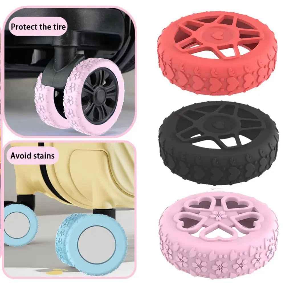 New 4 Pcs Suitcase Luggage Accessories Universal Trolley Wheel Protection Cover Flower Heart Texture Wheels Cover High Quality