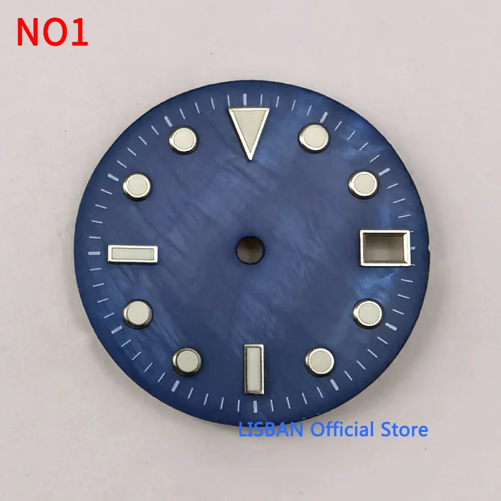 28.5mm Shell Dial Black Blue Green White Yellow Watch Dial Luminous Dial fit NH35 Movement