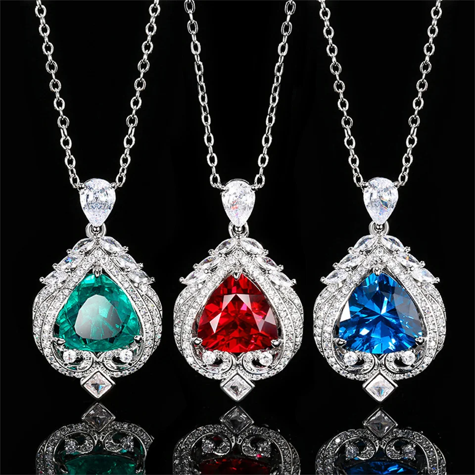 

Sapphire Triangular Pendant Stylish Diamond-encrusted Stainless Steel Necklace Understated Luxury Triangular Gemstone Necklaces