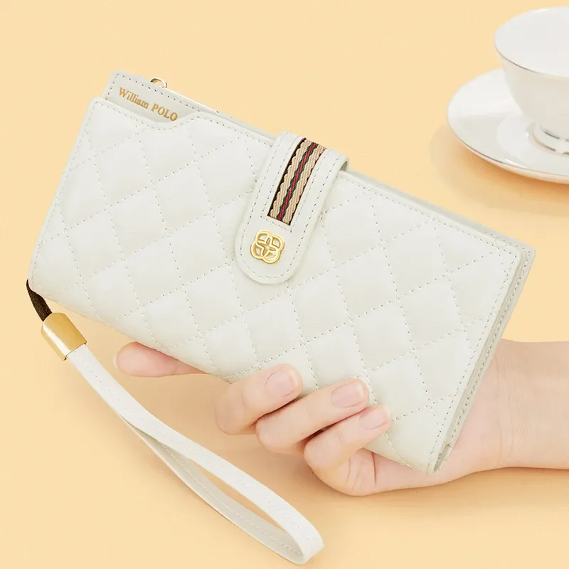 

WILLIAMPOLO Women Wallet Lady Clutch Leather Plaid Hasp Female Wallets Long Card Holder Phone Bag Money Coin Pocket Ladies Purse