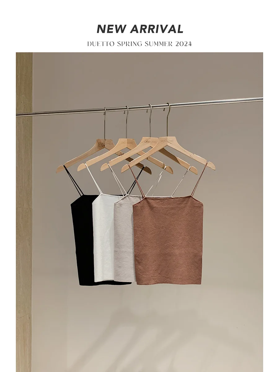 

Duetto JI ential Silk Linen Cotton Thin Strap Flat Mouth Vest Faionable Bal Slim Fit ort Length Color Top