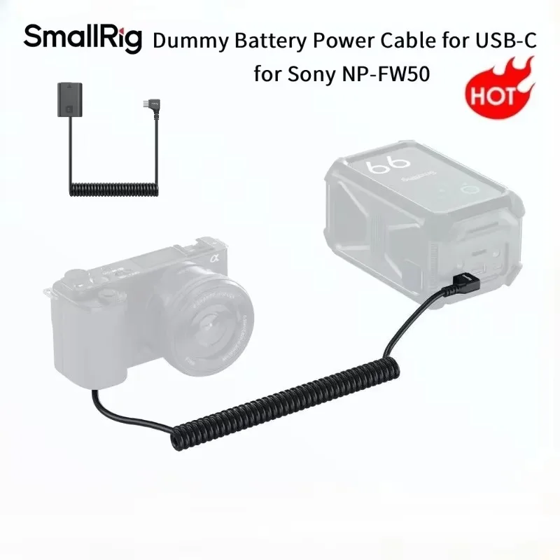 SmallRig Dummy Battery Power Cable for USB-C for Sony NP-FW50 for Sony ZV-E10/A6500/A7/A7R II/A7S USB-C PD Fast Charging 6542