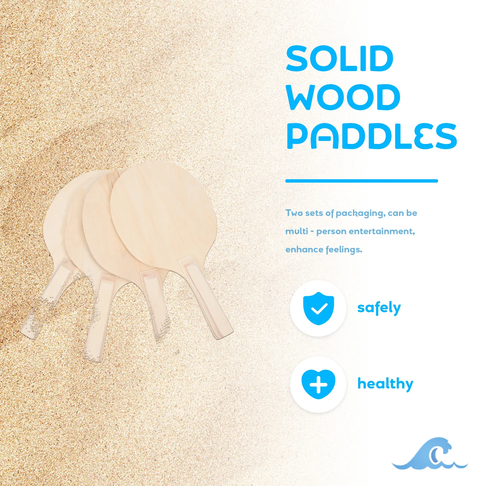 

4pcs Ball Paddles Set Light Brown Solid Wood Paddles For All Ages Outdoor Beach Table Tennis Rackets Badminton Racquets