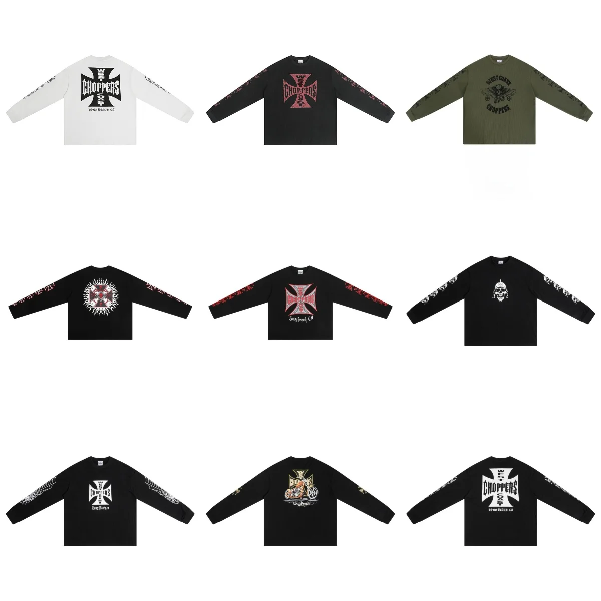 American High Street Casual West Coast Choppers Long Sleeve T-Shirt Retro Pattern Print Men Women Cotton T Shirt Oversized