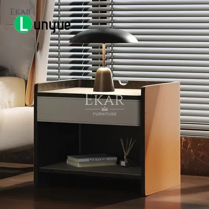 Elegant MDF Wood Bedside Table Modern Bedroom Nightstand Multifunctional Storage Furniture for Hotel Apartment School Hall