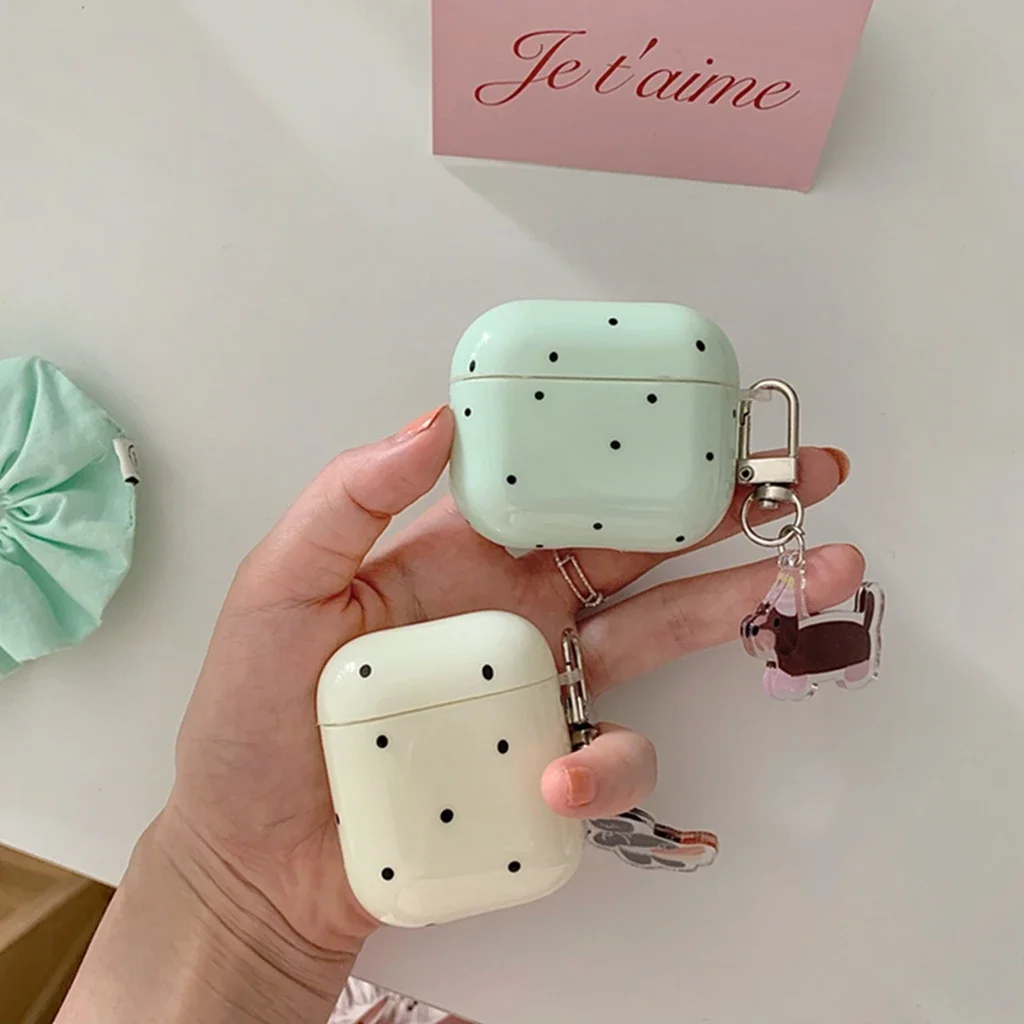 Simplicity Solid Color Wave Point Cute Cat Pendant Cover Case For AirPods 1 2 3 Pro 2