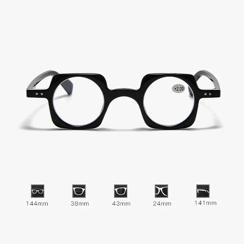 Retro-Anti-Blaulicht-Lesebrille für Männer und Frauen, modische quadratische Hyperopiebrille, modische Lesebrille – Detail 2