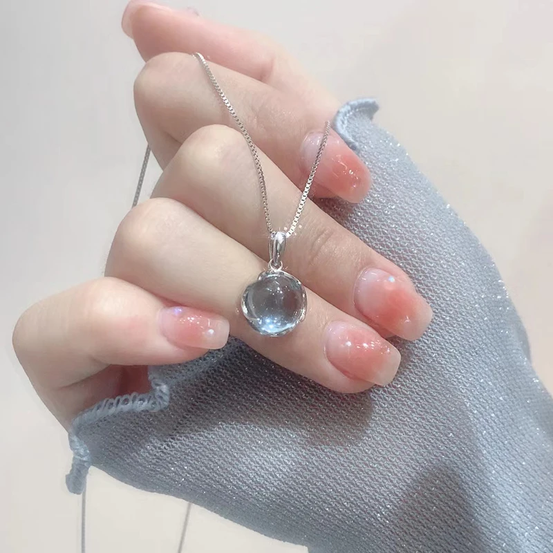 Kiss Jewelry 2024 Elegant Transparent Blue Rhinestone INS Pendant Necklace Collar for Women Korean Fashion Sweet Ball Necklace