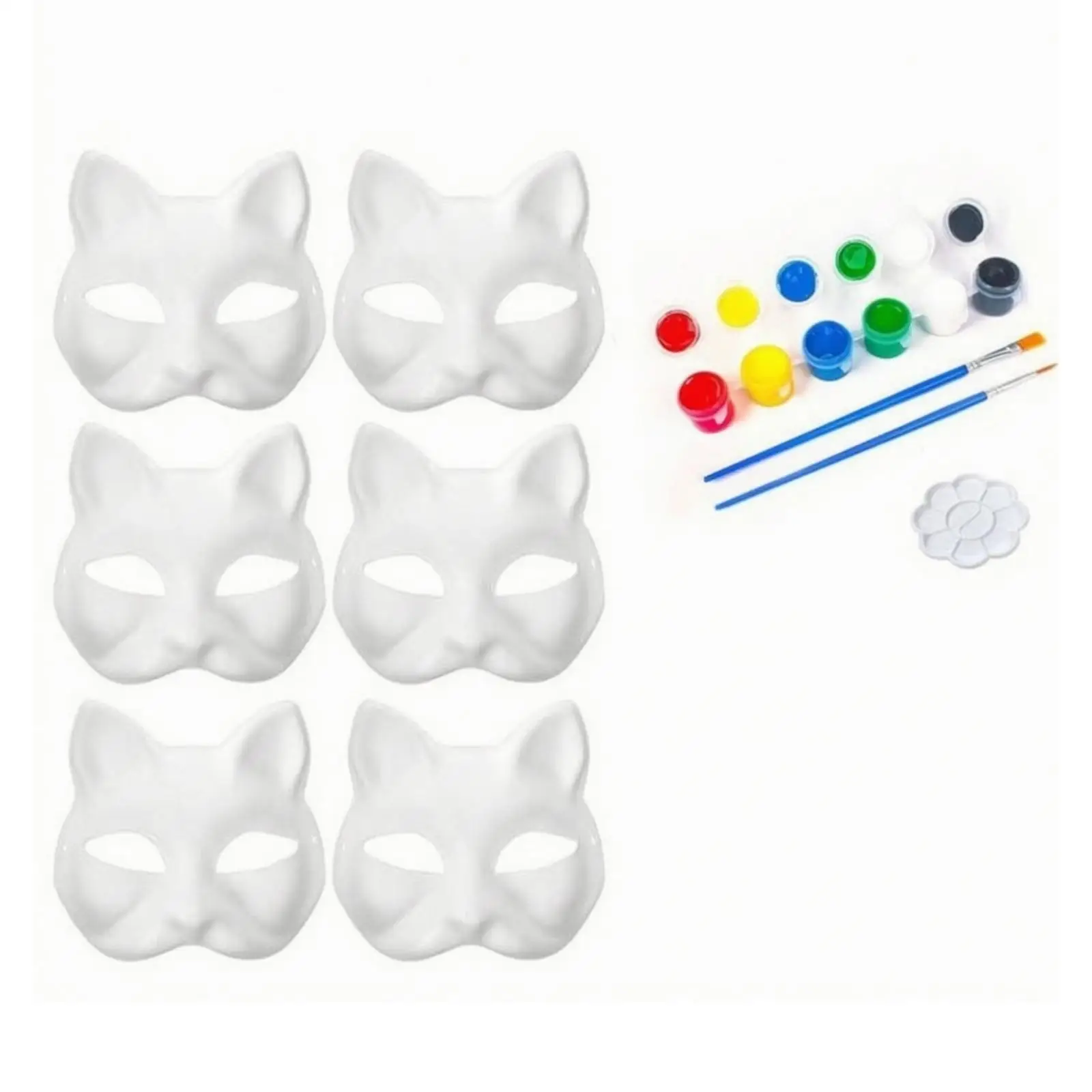 Cat Mask Matching Fur Eyes Blank Paper Face Cover Set for Group Art Gathering Paint Your Own Design