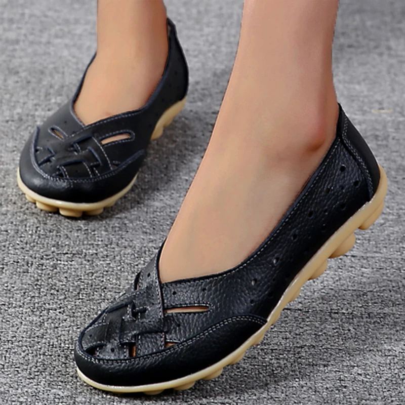 Fashion Women Flats Genuine Leather Walking Flat Shoes Hollow Women Shoe Slip On Designer Shoes Oxford Chaussure Femme Plus Size